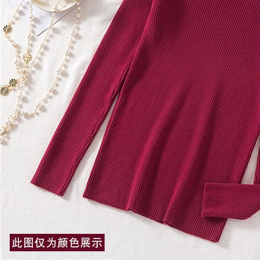 Autumn and winter Korean version with V - neck long - sleeved pullover bottoming sweater slim and thin elastic pit strip knitted sweater top women - Negative Apparel