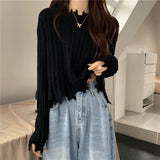 Autumn and winter new hem ripped irregular soft waxy knitted bottoming sweater women's design short top - Negative Apparel