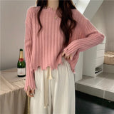 Autumn and winter new hem ripped irregular soft waxy knitted bottoming sweater women's design short top - Negative Apparel