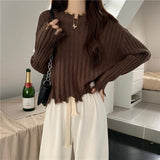 Autumn and winter new hem ripped irregular soft waxy knitted bottoming sweater women's design short top - Negative Apparel