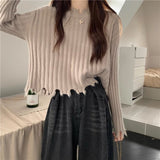 Autumn and winter new hem ripped irregular soft waxy knitted bottoming sweater women's design short top - Negative Apparel