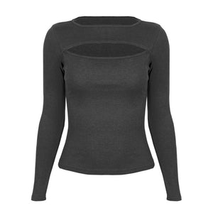 Autumn and winter new hollow long - sleeved tops, elastic ribbed T-shirt female - Negative Apparel