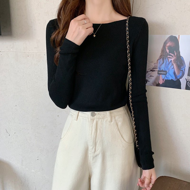 Autumn and winter new inner slim - fitting tight - fitting knitted sweater top foreign style long - sleeved soft waxy pullover women's bottoming shirt - Negative Apparel