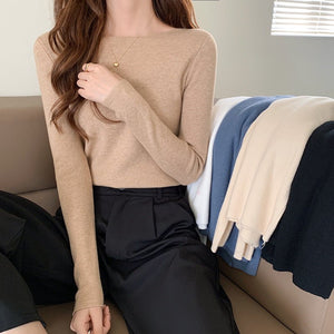 Autumn and winter new inner slim - fitting tight - fitting knitted sweater top foreign style long - sleeved soft waxy pullover women's bottoming shirt - Negative Apparel