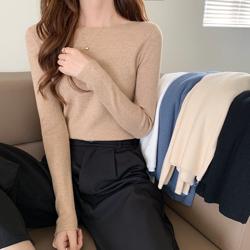 Autumn and winter new inner slim - fitting tight - fitting knitted sweater top foreign style long - sleeved soft waxy pullover women's bottoming shirt - Negative Apparel