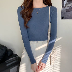 Autumn and winter new inner slim - fitting tight - fitting knitted sweater top foreign style long - sleeved soft waxy pullover women's bottoming shirt - Negative Apparel