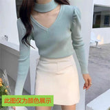 Autumn and winter new semi - turtleneck lace bottoming shirt fashionable foreign high - end slim - fitting knitted sweater women's long - sleeved top - Negative Apparel