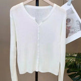 Autumn and winter new V - neck knitted sweater women's thin long - sleeved solid color short outer slim - fit sweater cardigan jacket top - Negative Apparel