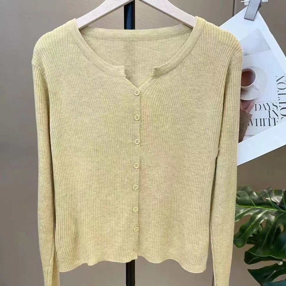 Autumn and winter new V - neck knitted sweater women's thin long - sleeved solid color short outer slim - fit sweater cardigan jacket top - Negative Apparel