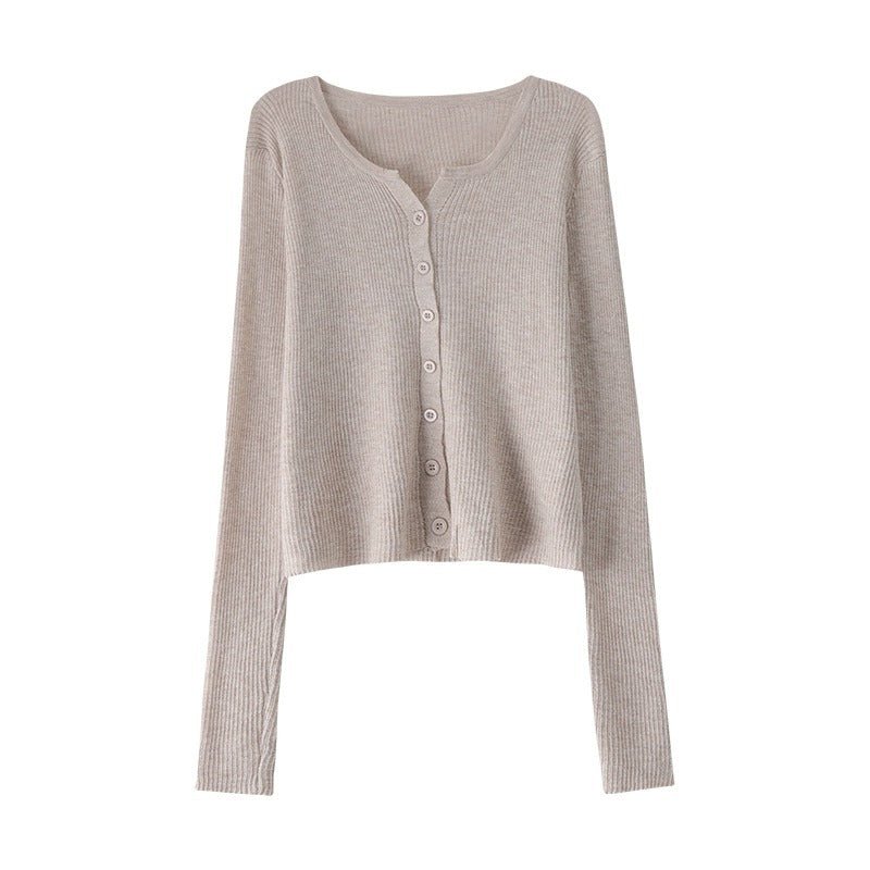 Autumn and winter new V - neck knitted sweater women's thin long - sleeved solid color short outer slim - fit sweater cardigan jacket top - Negative Apparel