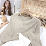 Autumn and winter new V - neck knitted sweater women's thin long - sleeved solid color short outer slim - fit sweater cardigan jacket top - Negative Apparel