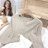 Autumn and winter new V - neck knitted sweater women's thin long - sleeved solid color short outer slim - fit sweater cardigan jacket top - Negative Apparel