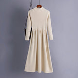 Autumn and winter semi - turtleneck pendulum long knitted dress waist thin long - sleeved sweater backing skirt women's core - spun yarn - Negative Apparel