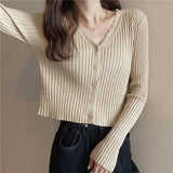 Autumn and winter slim - fitting Hyunya retro knitted v - neck cardigan sweater women's gentle wind short long - sleeved top jacket wholesale - Negative Apparel