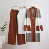 Autumn cardigan jacket knitted three - piece vest wide - leg pants casual lazy set - Negative Apparel