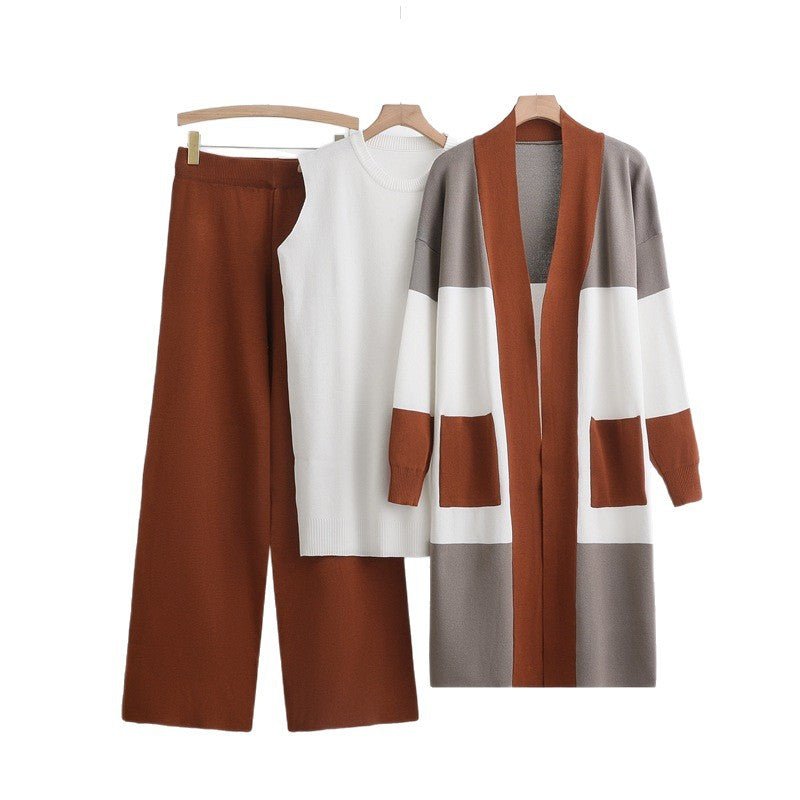 Autumn cardigan jacket knitted three - piece vest wide - leg pants casual lazy set - Negative Apparel