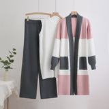 Autumn cardigan jacket knitted three - piece vest wide - leg pants casual lazy set - Negative Apparel