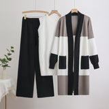 Autumn cardigan jacket knitted three - piece vest wide - leg pants casual lazy set - Negative Apparel