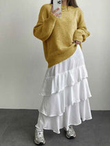 Autumn Loose Fit Pullover Sweater for Women – Soft Knit Minimalist Top - Negative Apparel