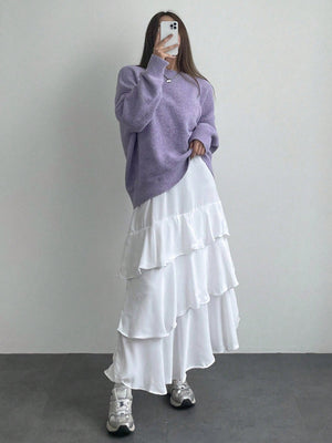 Autumn Loose Fit Pullover Sweater for Women – Soft Knit Minimalist Top - Negative Apparel