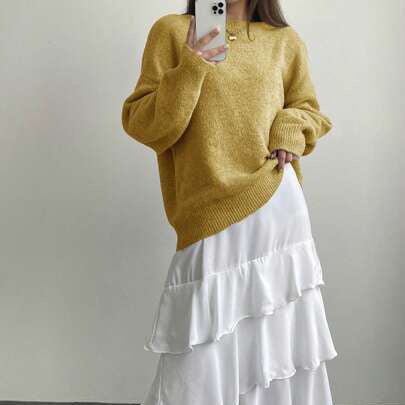 Autumn Loose Fit Pullover Sweater for Women – Soft Knit Minimalist Top - Negative Apparel