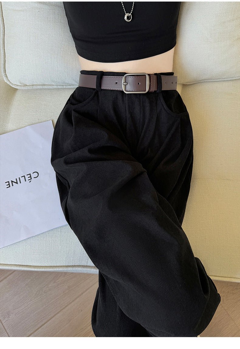 Autumn wide - leg pants for women, slim straight pants, casual high - waist corduroy suit pants - Negative Apparel