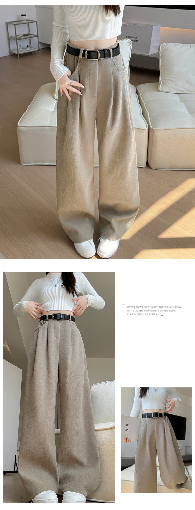 Autumn wide - leg pants for women, slim straight pants, casual high - waist corduroy suit pants - Negative Apparel