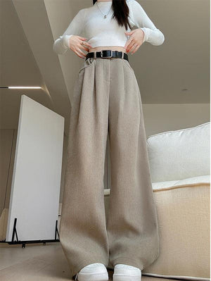 Autumn wide - leg pants for women, slim straight pants, casual high - waist corduroy suit pants - Negative Apparel