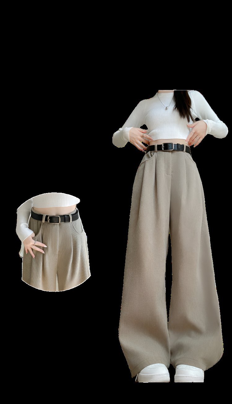 Autumn wide - leg pants for women, slim straight pants, casual high - waist corduroy suit pants - Negative Apparel