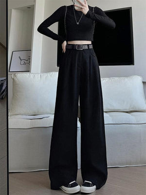 Autumn wide - leg pants for women, slim straight pants, casual high - waist corduroy suit pants - Negative Apparel