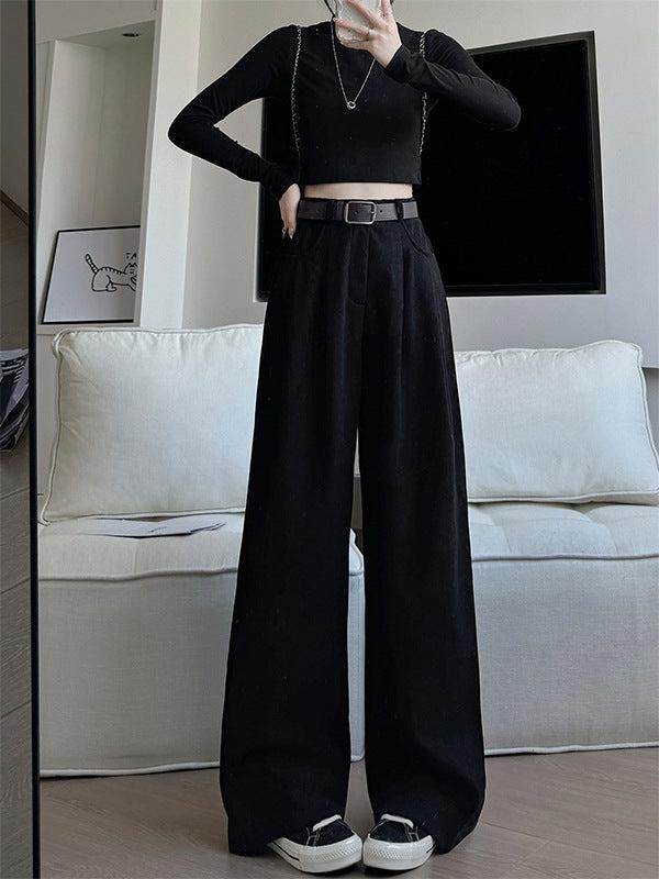 Autumn wide - leg pants for women, slim straight pants, casual high - waist corduroy suit pants - Negative Apparel