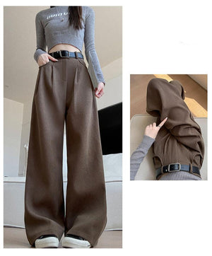 Autumn wide - leg pants for women, slim straight pants, casual high - waist corduroy suit pants - Negative Apparel