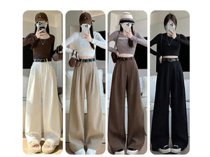 Autumn wide - leg pants for women, slim straight pants, casual high - waist corduroy suit pants - Negative Apparel