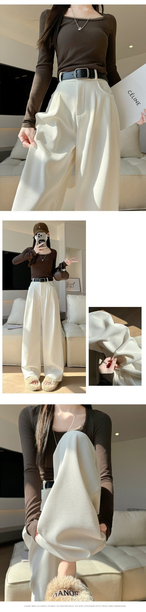 Autumn wide - leg pants for women, slim straight pants, casual high - waist corduroy suit pants - Negative Apparel