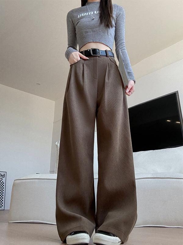 Autumn wide - leg pants for women, slim straight pants, casual high - waist corduroy suit pants - Negative Apparel