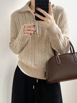 Autumn Winter Women’s Lapel Cardigan – Retro Thick Knit Sweater, Loose Fit - Negative Apparel