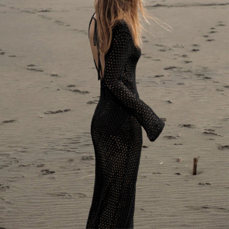 Azure Escape | Geometric Hollow V-Neck Beach Maxi Dress