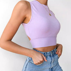 Backless Cross Strap Bowknot Top Women Sleeveless Pullover Round Neck Vest - Negative Apparel