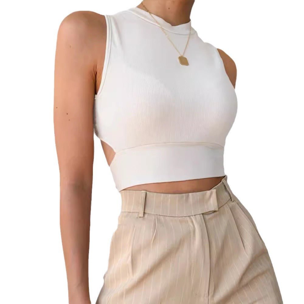 Backless Cross Strap Bowknot Top Women Sleeveless Pullover Round Neck Vest - Negative Apparel