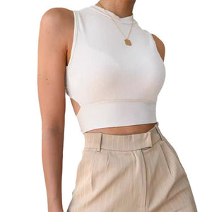 Backless Cross Strap Bowknot Top Women Sleeveless Pullover Round Neck Vest - Negative Apparel