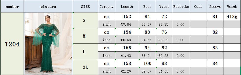 Backless green women's long - sleeved boat neck banquet sequined fishtail long evening dress - Negative Apparel