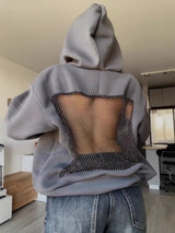 Backless Mesh Hoodie | Net Detail Sweatshirt - Negative Apparel
