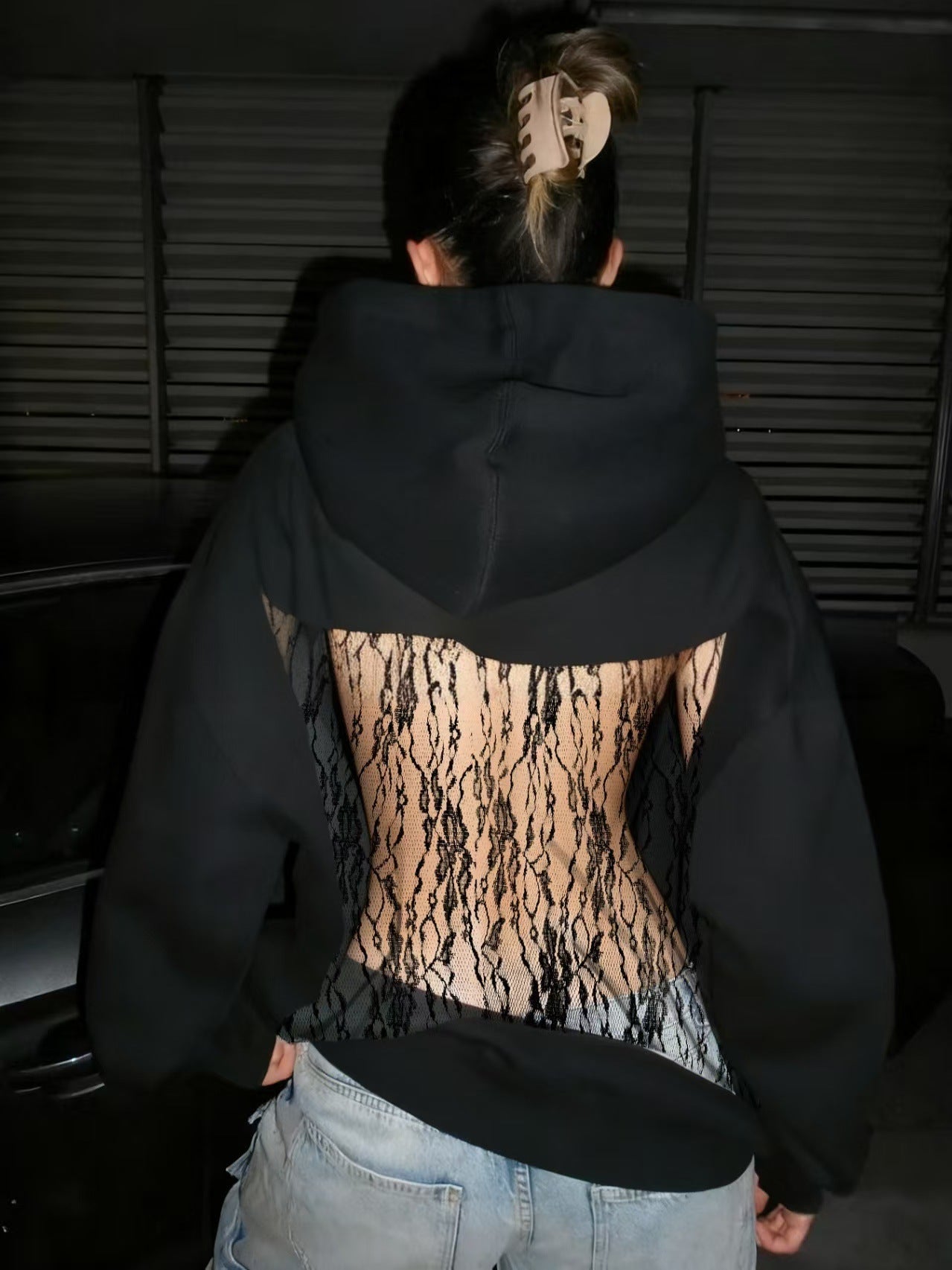 Backless Mesh Hoodie | Net Detail Sweatshirt - Negative Apparel