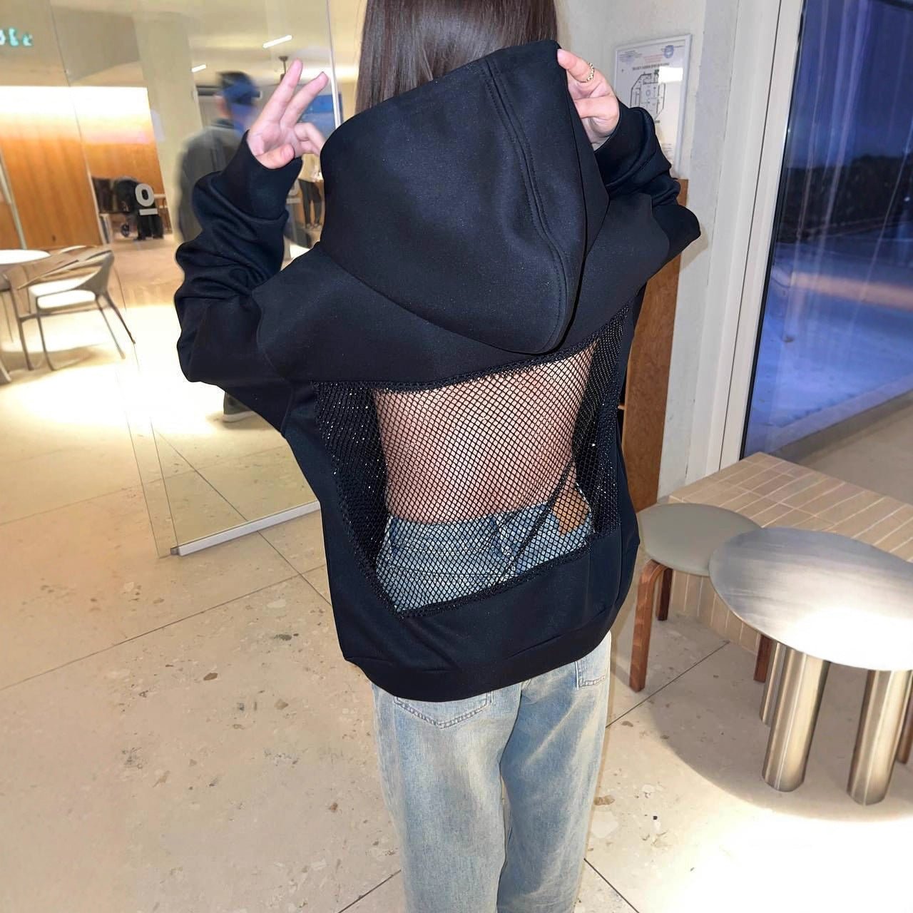 Backless Mesh Hoodie | Net Detail Sweatshirt - Negative Apparel