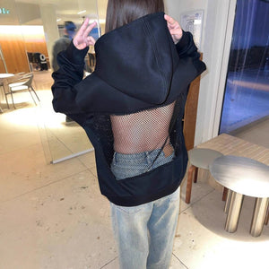 Backless Mesh Hoodie | Net Detail Sweatshirt - Negative Apparel