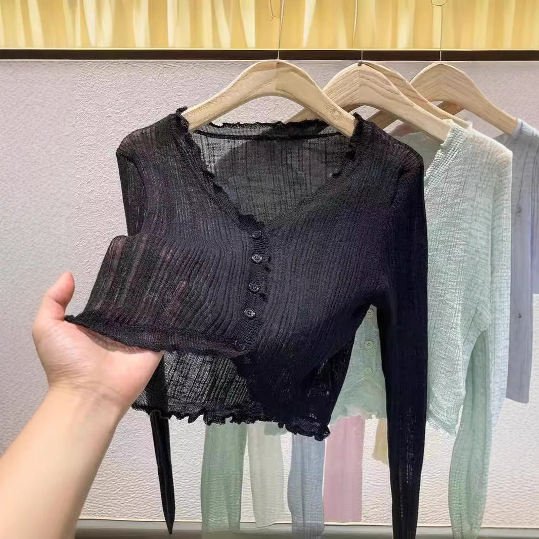 Bamboo hemp knitted sunscreen cardigan Thin women's summer suspender shawl French outer blouse Small vest jacket - Negative Apparel