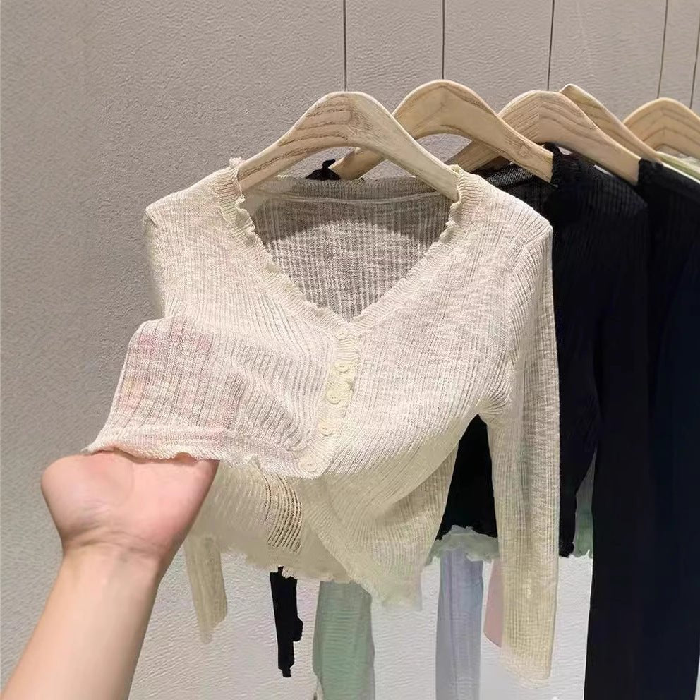 Bamboo hemp knitted sunscreen cardigan Thin women's summer suspender shawl French outer blouse Small vest jacket - Negative Apparel