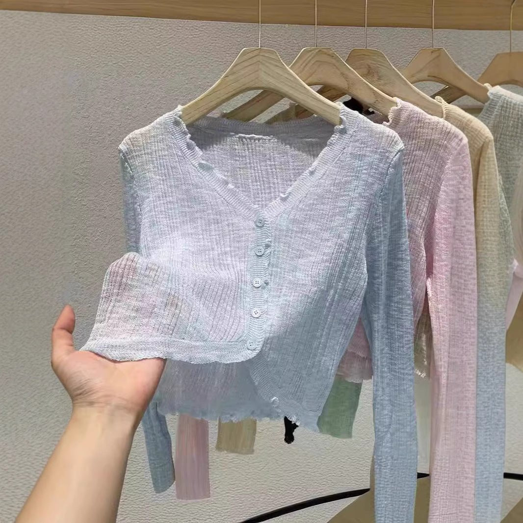 Bamboo hemp knitted sunscreen cardigan Thin women's summer suspender shawl French outer blouse Small vest jacket - Negative Apparel