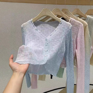 Bamboo hemp knitted sunscreen cardigan Thin women's summer suspender shawl French outer blouse Small vest jacket - Negative Apparel