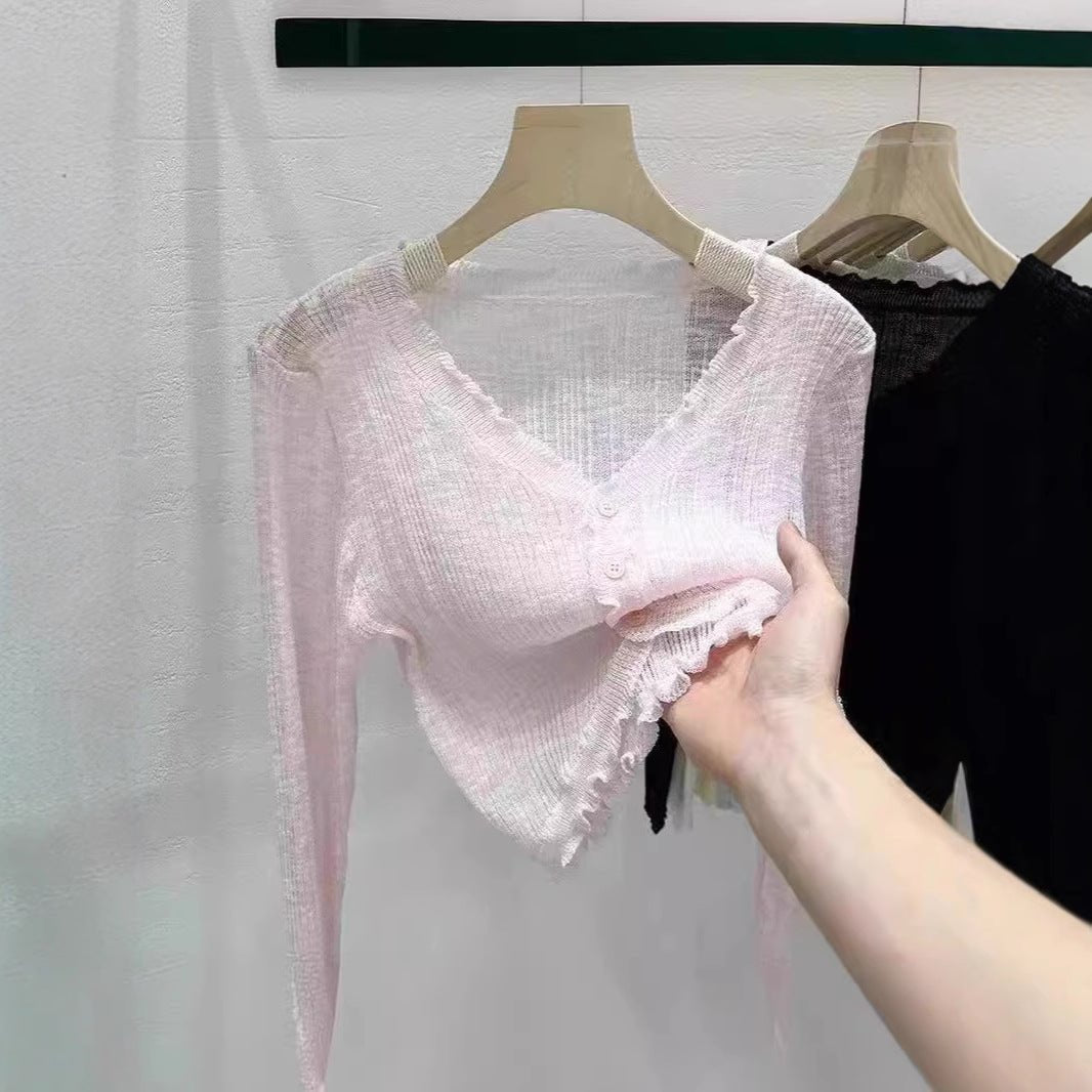 Bamboo hemp knitted sunscreen cardigan Thin women's summer suspender shawl French outer blouse Small vest jacket - Negative Apparel